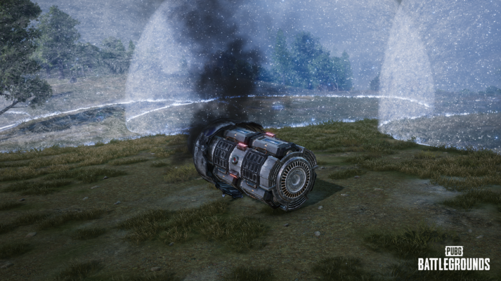 에란겔 추락한 위성체와 주변 블루존의 모습